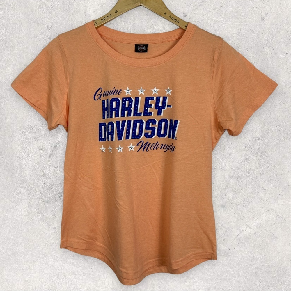NEW Harley Davidson Orange T-Shirt Size Medium Crew Neck Short Sleeve Tee Top M